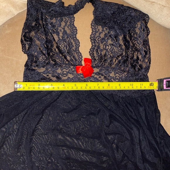 H.O.T. Black Lace Sheer Babydoll Halter Chemsie - Picture 6 of 10